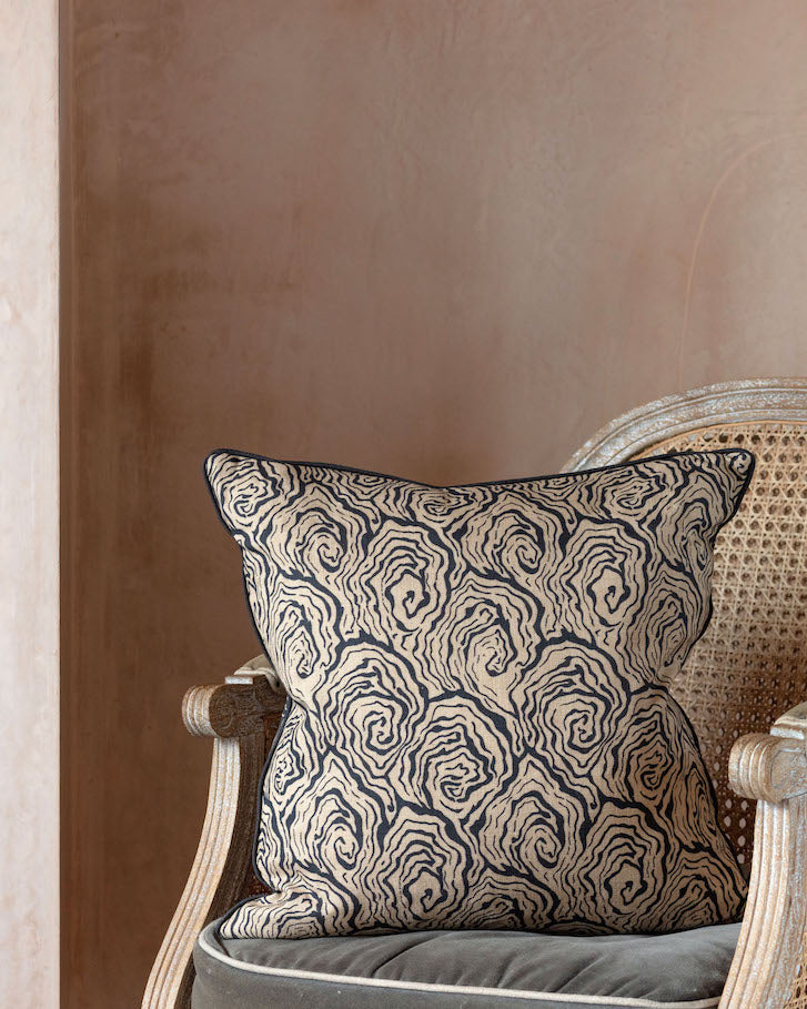 oysters linen cushion in the colour monochrome