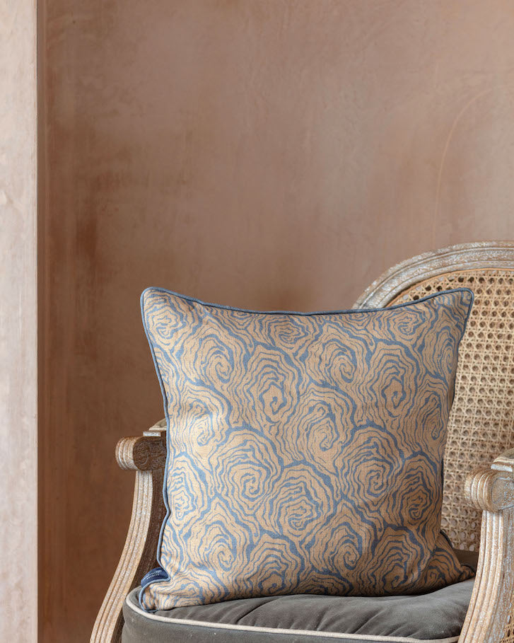 oysters linen cushion in the colour blue foam