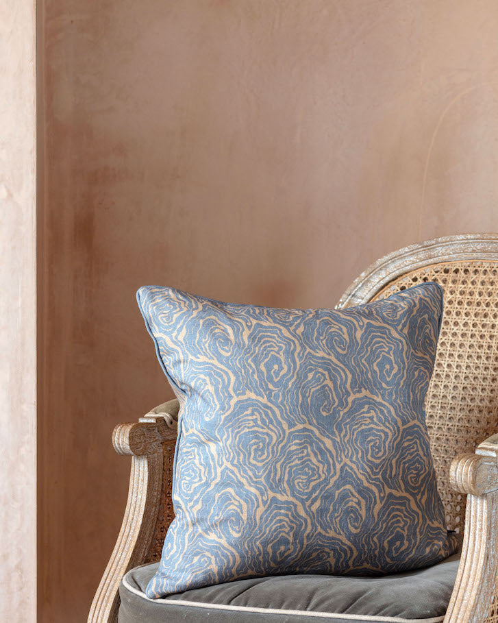 oysters linen cushion in the colour blue foam
