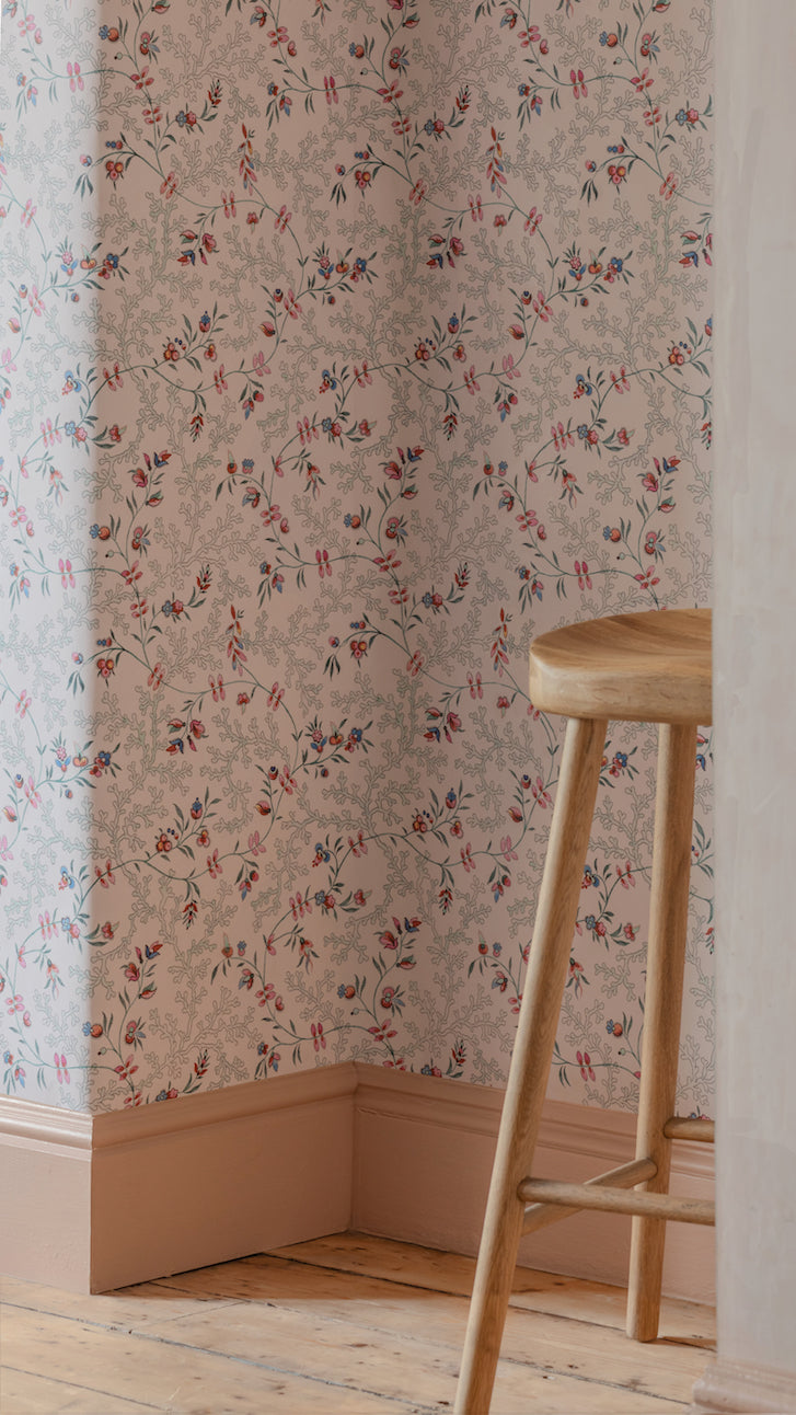 Coral & Fauna Wallpaper in rainbow colours - hallway scene