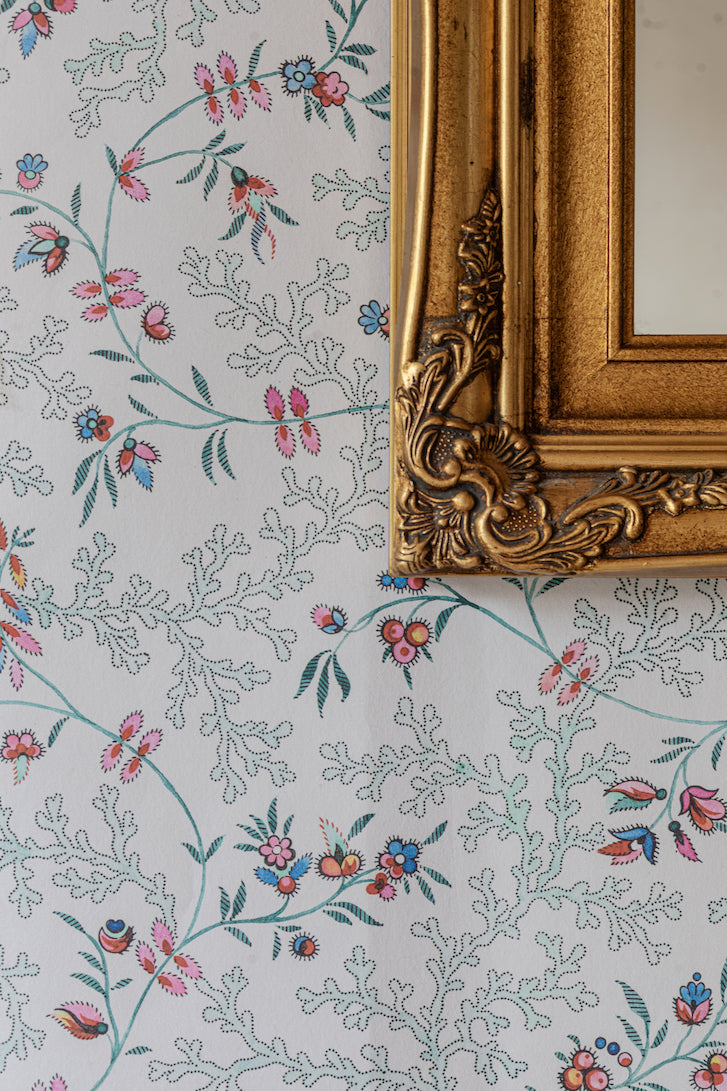 Coral & Fauna Wallpaper in rainbow colours - with gold frame