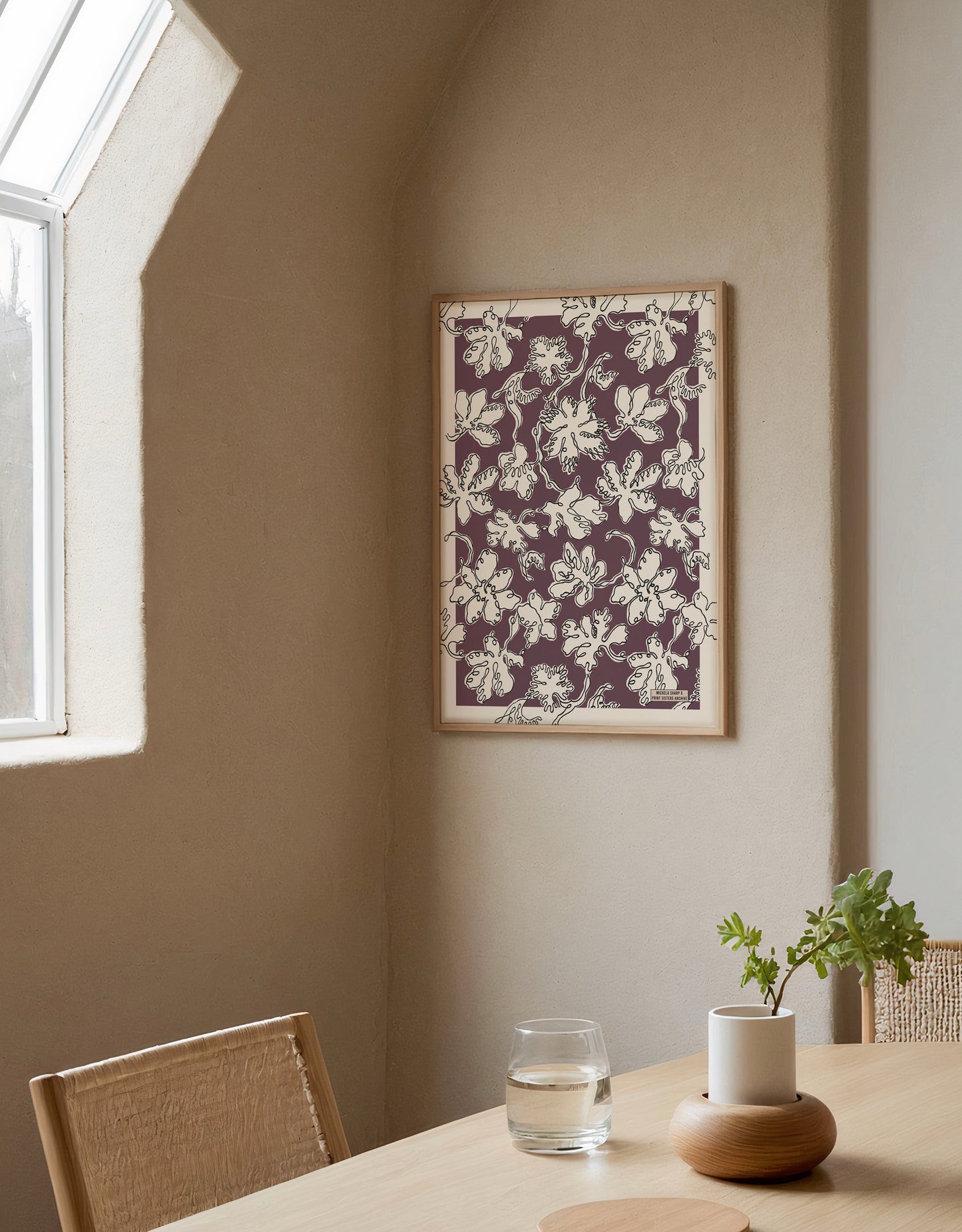 No.103 - Floral Sketch in Damson - Vintage Archive Poster Prints