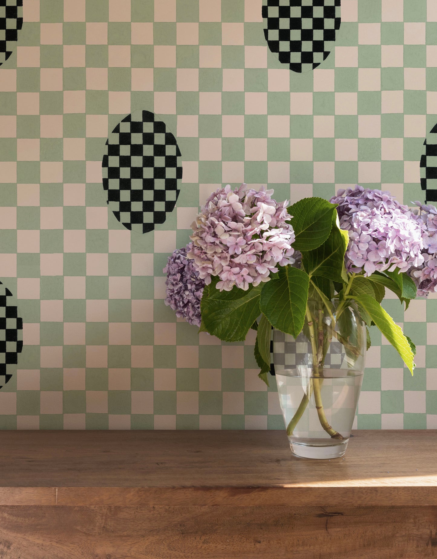 Deco Checkers - in Seafoam Bliss - Wallpaper - Micaela Sharp Collaboration