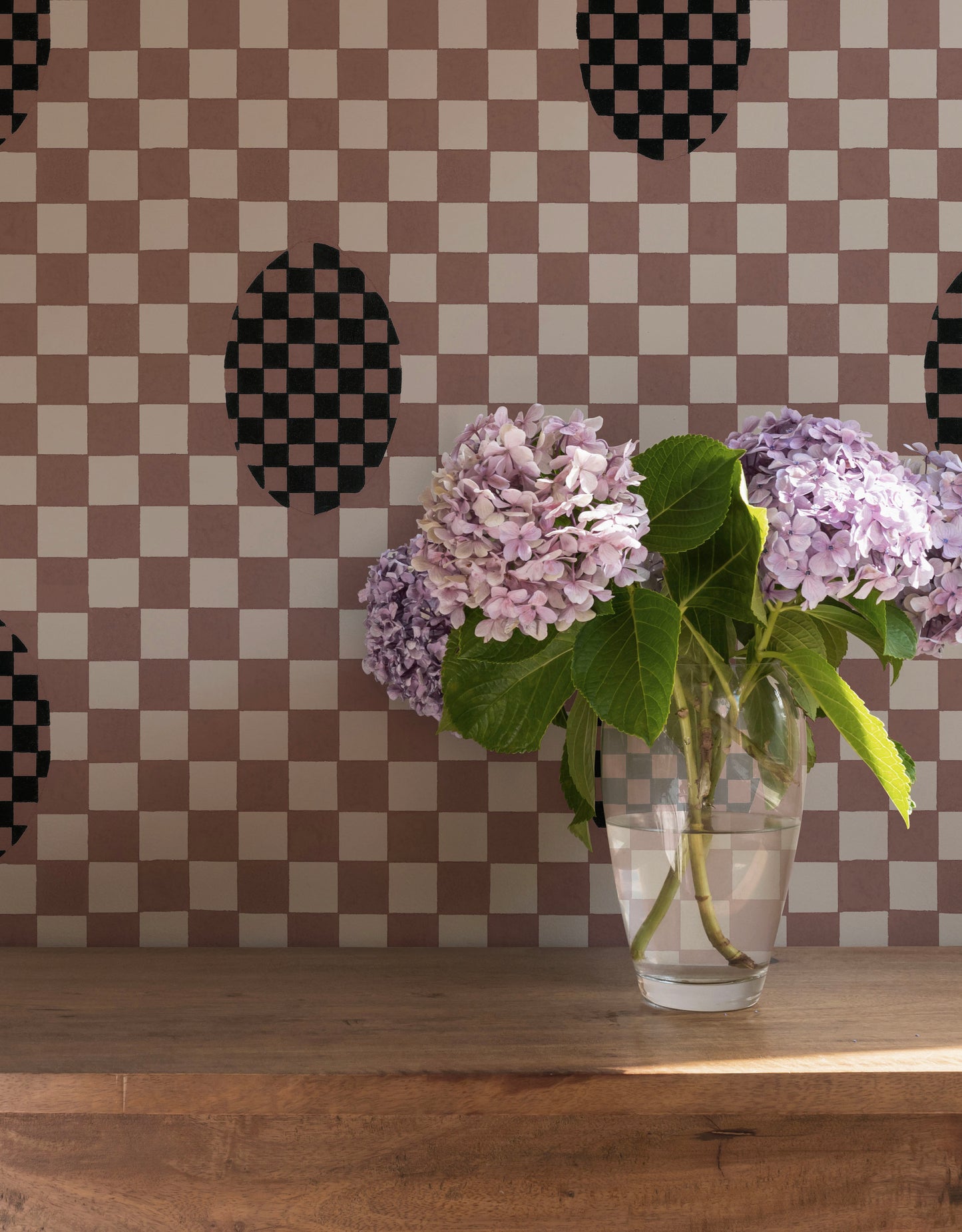 Deco Checkers - in Toasted Coco - Wallpaper - Micaela Sharp Collaboration