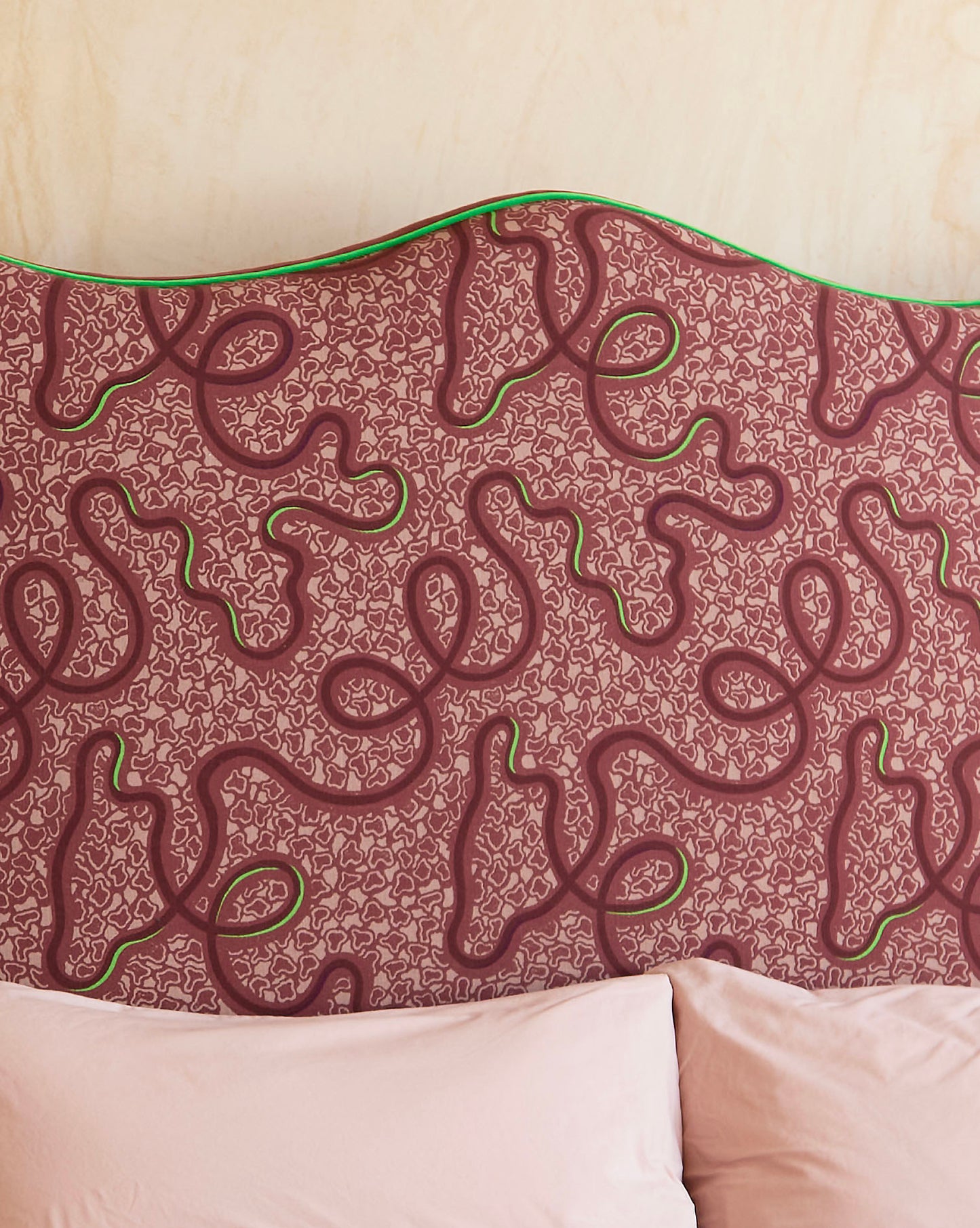 Ex Display - Wave Piped Headboard - The Wiggle Fabric in Raspberry Ripple - Micaela Sharp Collaboration