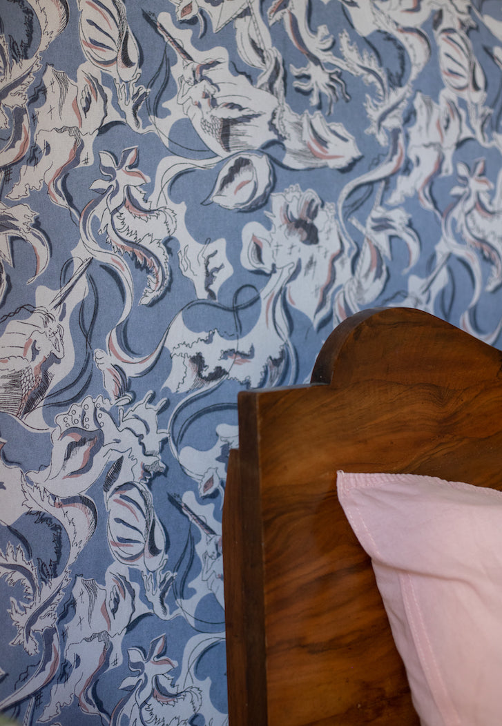 Dalis mermaid wallpaper in blue dreams - bedroom