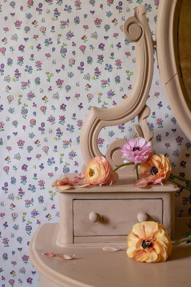 flower power wallpaper in rainbow colours - vintage wallpaper