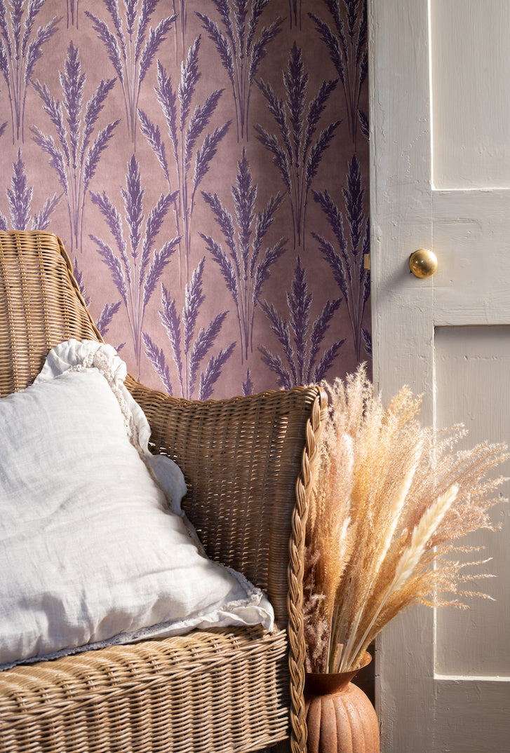 lavender vintage wallpaper in colourway purple haze