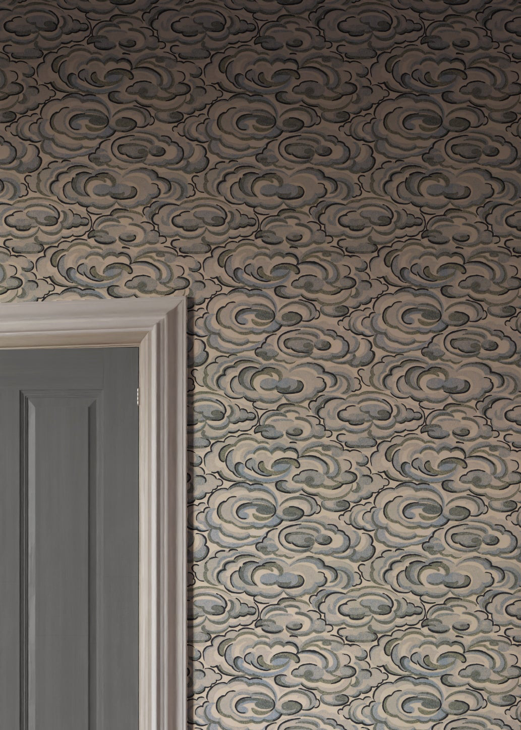 kumo clouds fabric wallpaper - bedroom