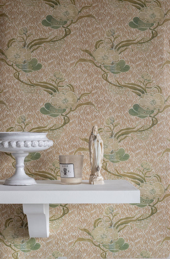nouveau blossom wallpaper in colourway gold - wallpaper