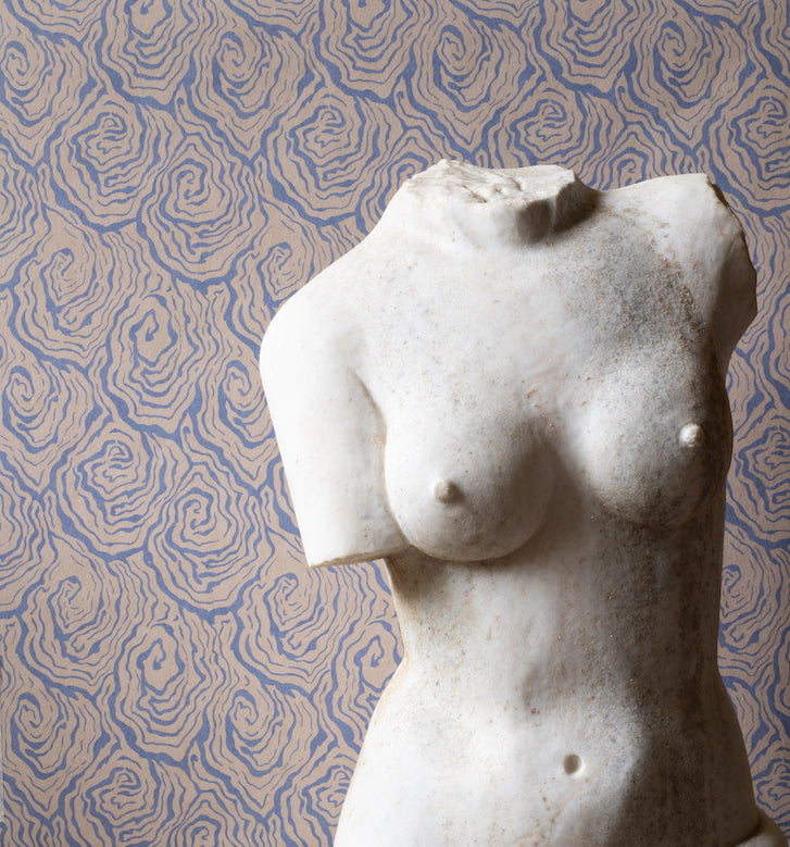 oyster vintage wallpaper in colourway pearl blue