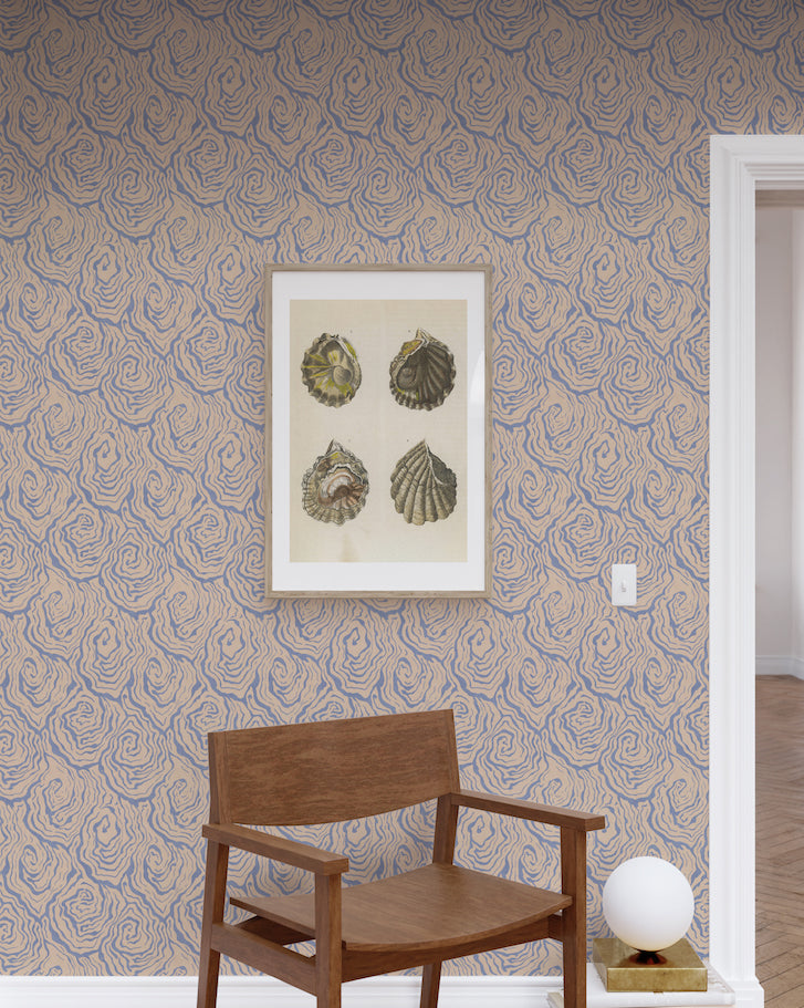 oyster vintage wallpaper in colourway pearl blue