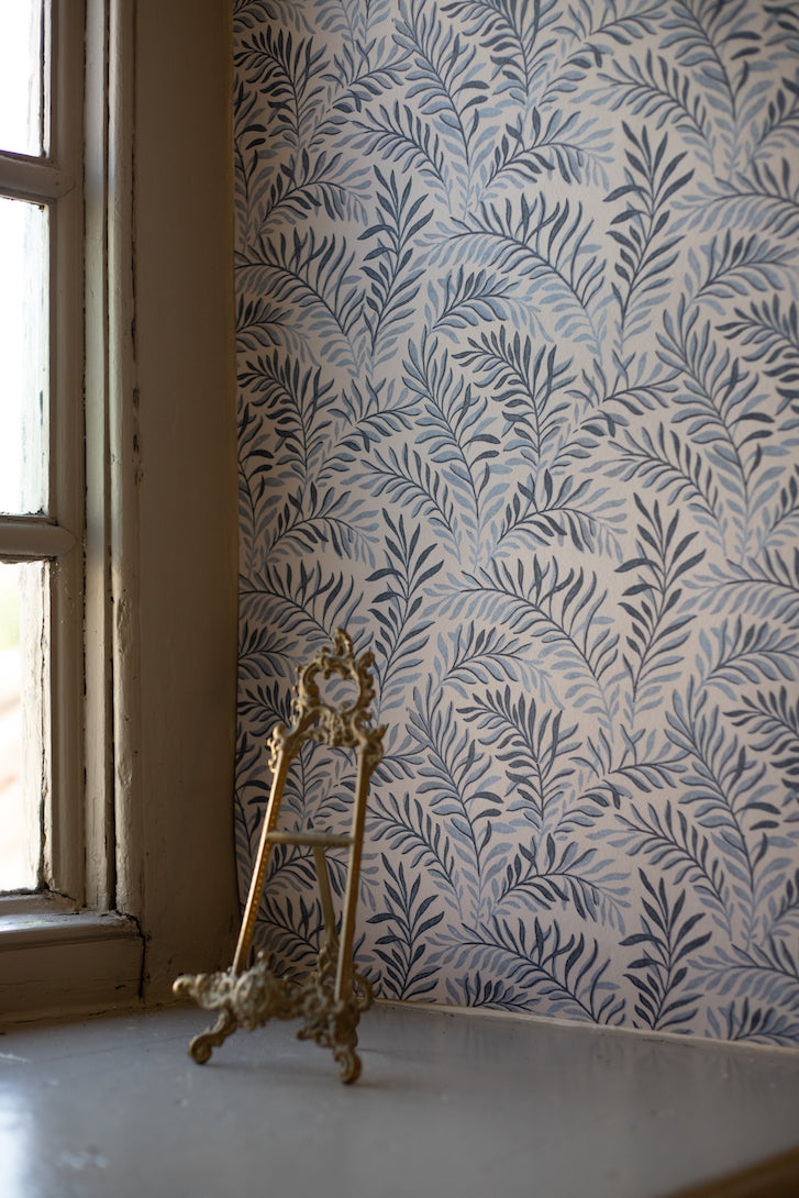 peace vintage wallpaper in colourway blue hues