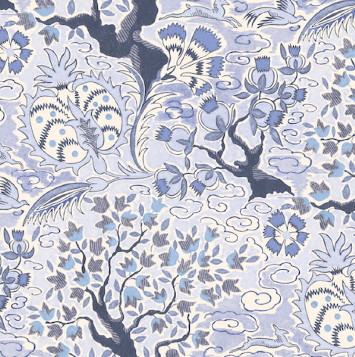 tree of life vintage wallpaper in colourway blue hues