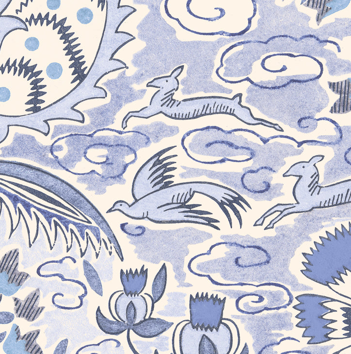 tree of life vintage wallpaper in colourway blue hues
