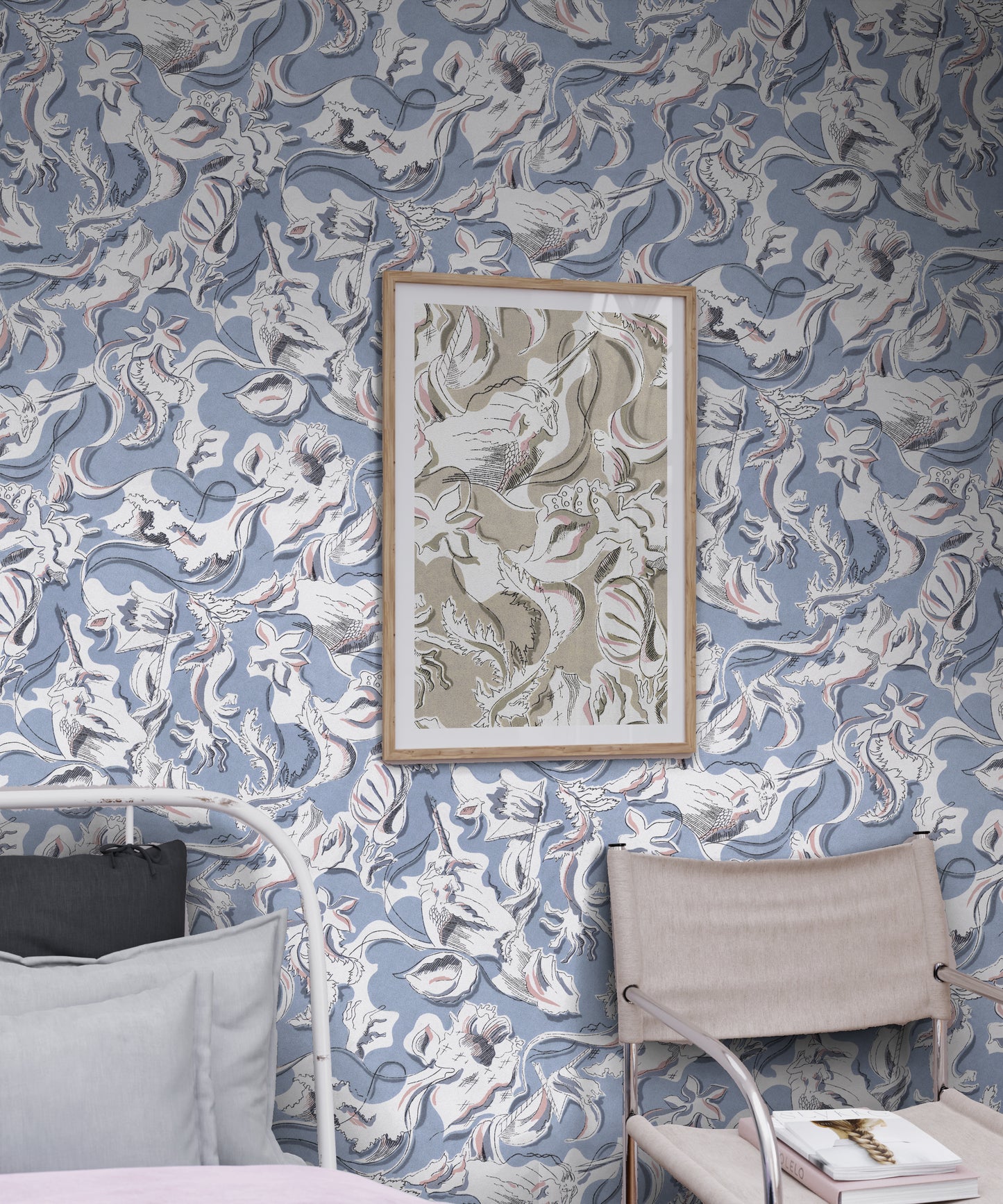 Dalis mermaid wallpaper in blue dreams - bedroom walls