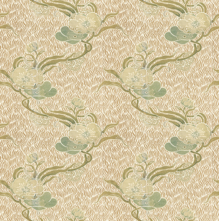 nouveau blossom wallpaper in colourway gold - wallpaper