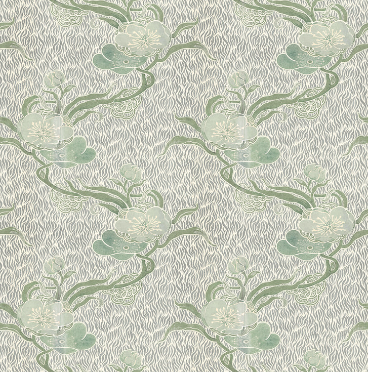 nouveau blossom wallpaper in colourway verte