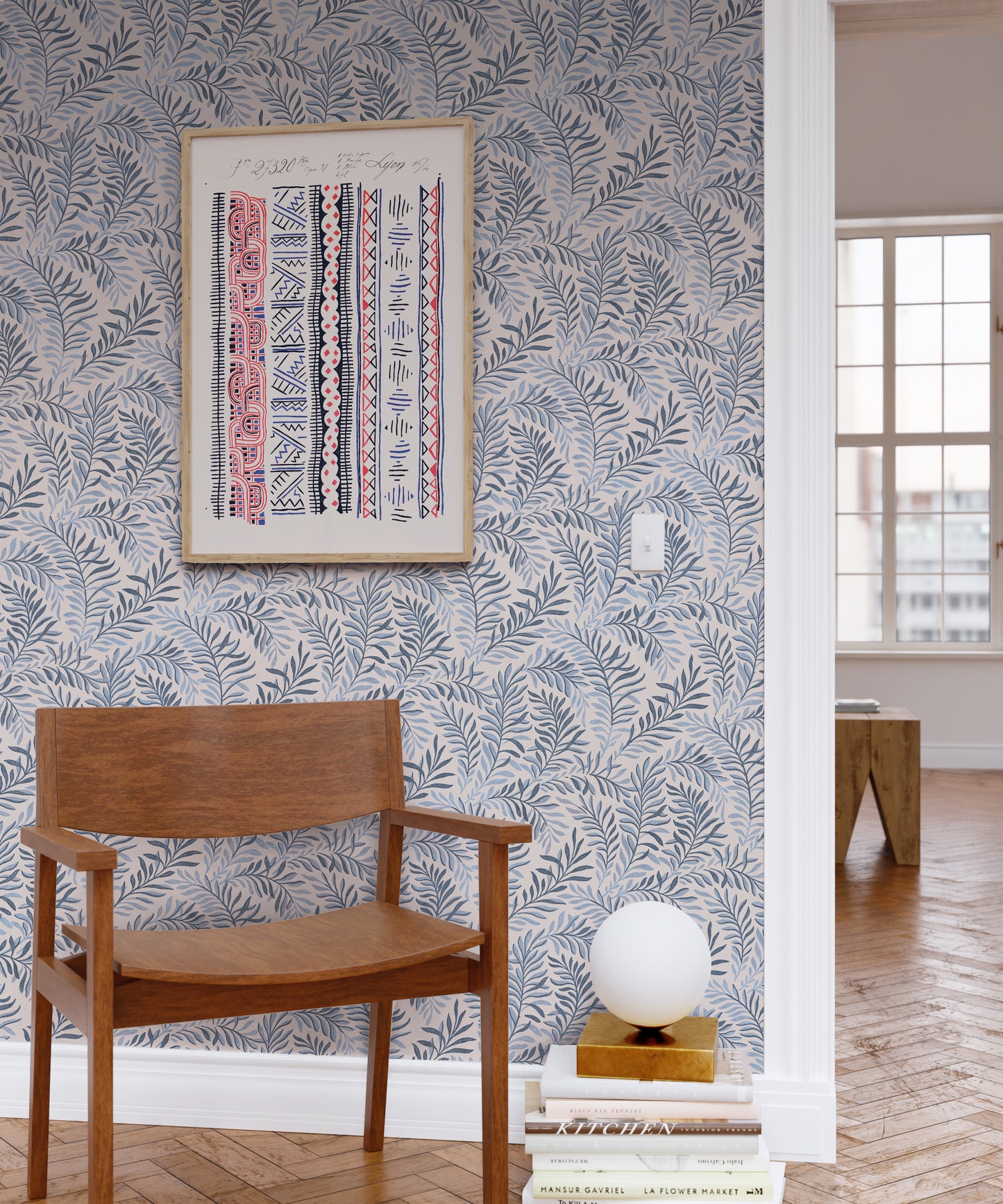 peace vintage wallpaper in colourway blue hues