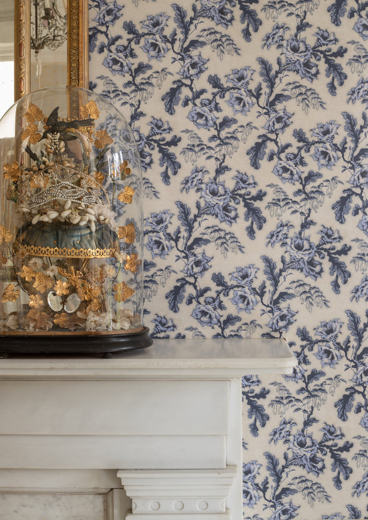 Secret garden vintage wallpaper in colourway serene blue