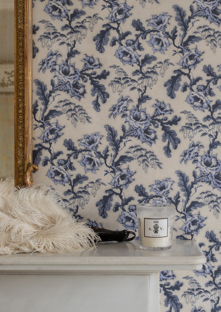 Secret garden vintage wallpaper in colourway serene blue