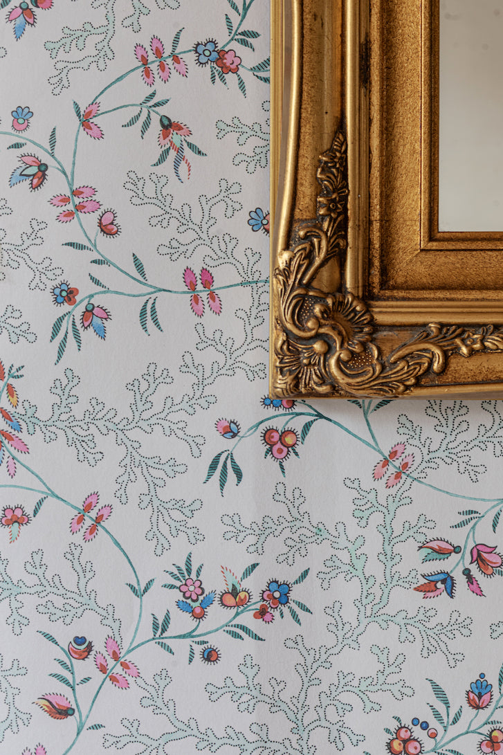 Coral & Fauna Wallpaper in rainbow colours - with gold frame 