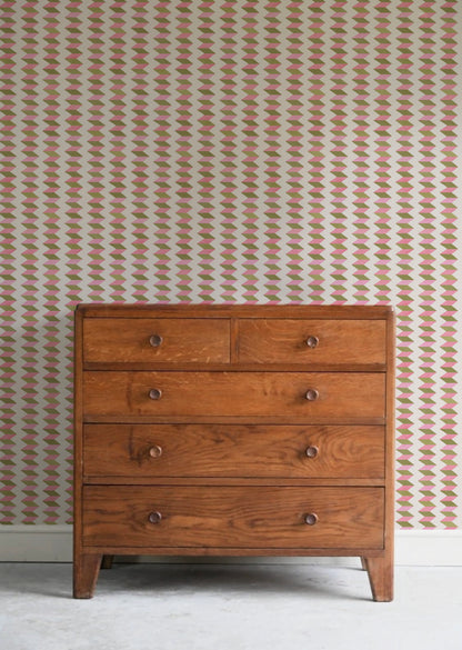 Escher Stripe - Jardin Rose - Wallpaper