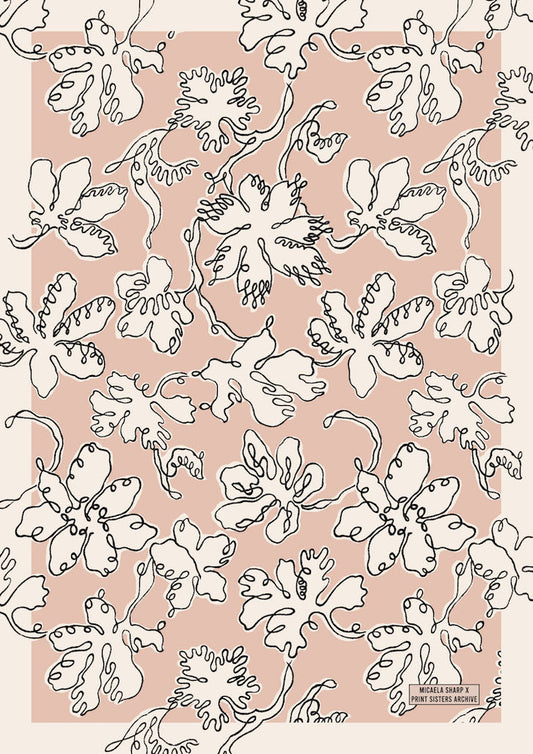 No.105 - Floral Sketch in Belle Blush - Vintage Archive Poster Prints