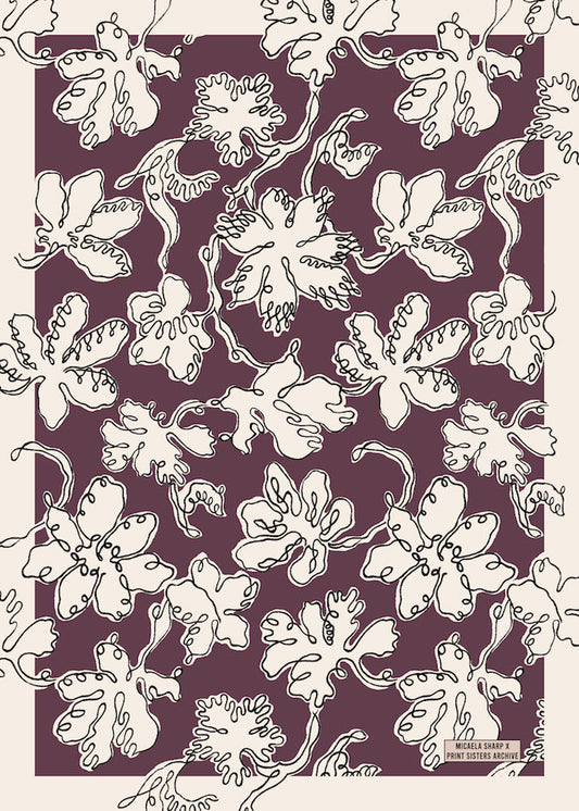 No.103 - Floral Sketch in Damson - Vintage Archive Poster Prints