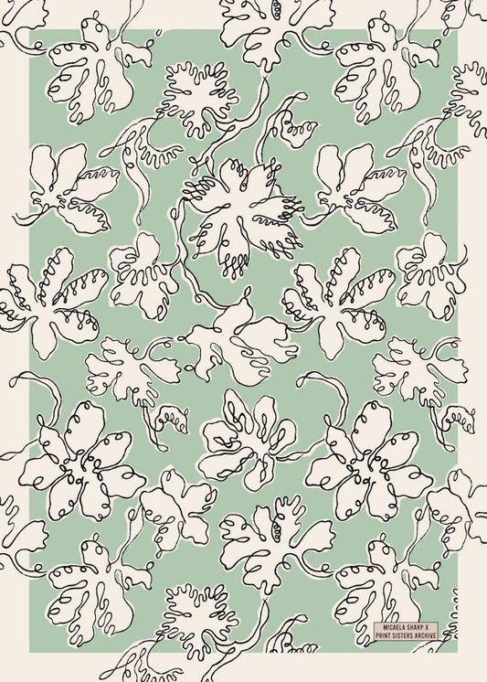 No.104 - Floral Sketch in Seafoam - Vintage Archive Poster Prints