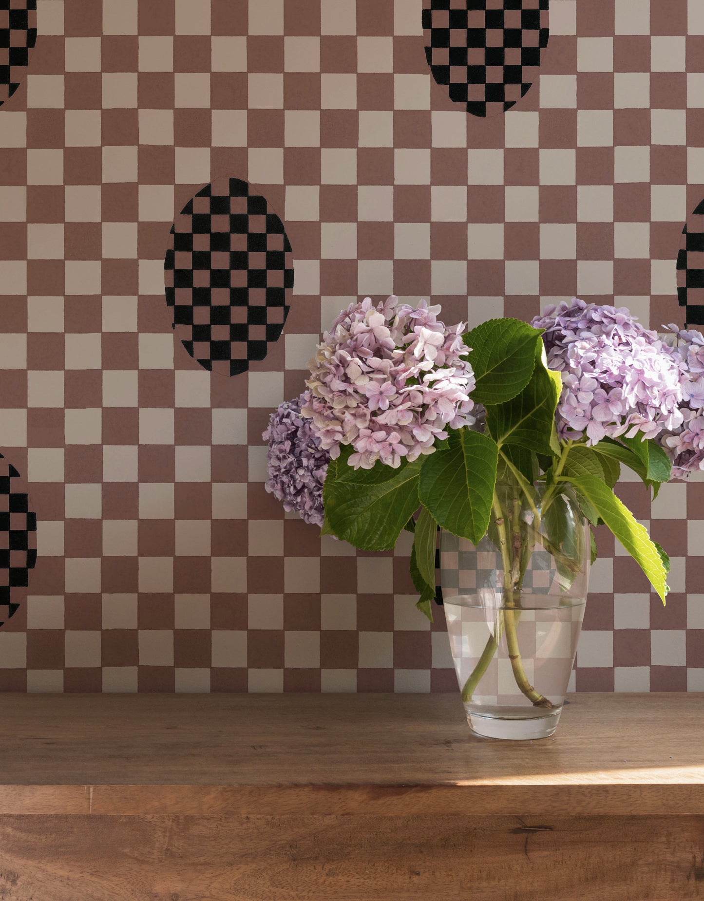 Deco Checkers - in Toasted Coco - Wallpaper -  Micaela Sharp Collaboration