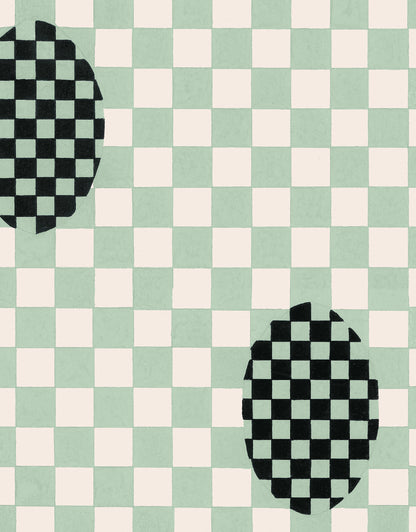 Deco Checkers - in Seafoam Bliss - Wallpaper -  Micaela Sharp Collaboration