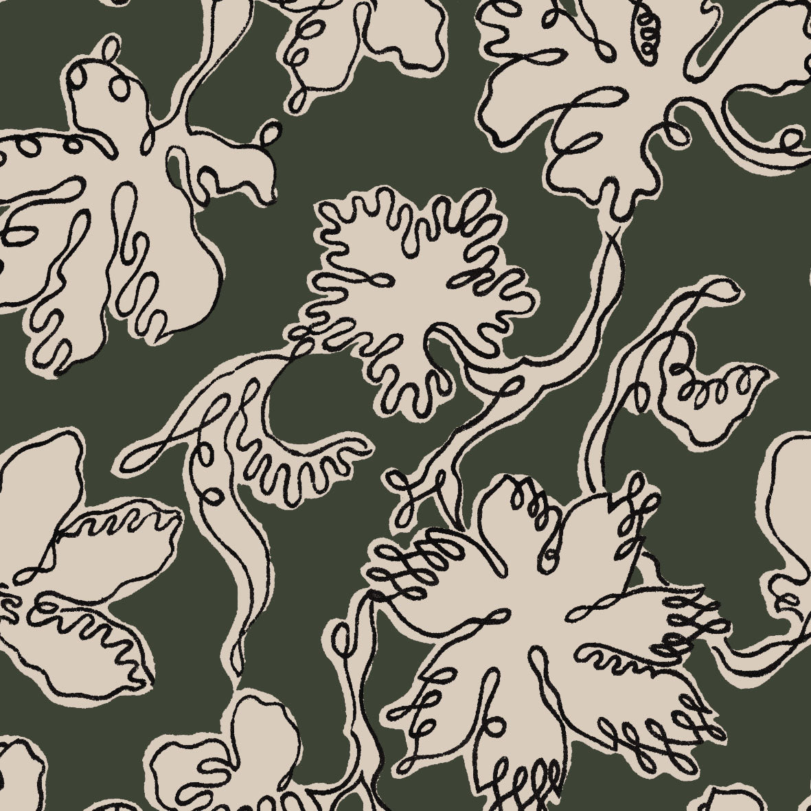 Floral Sketch - Midnight Moss - Fabric - Micaela Sharp Collaboration