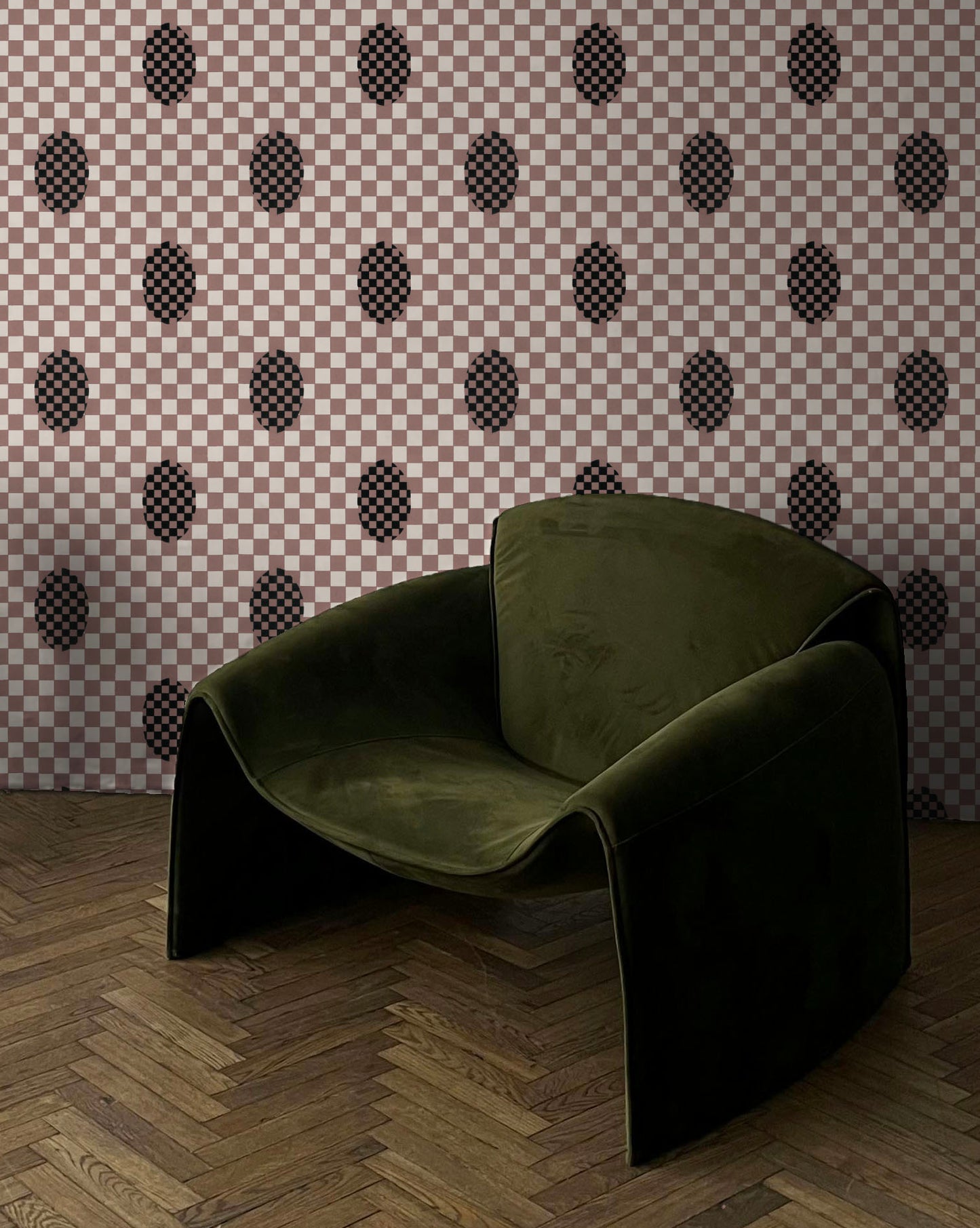 Deco Checkers - in Toasted Coco - Wallpaper -  Micaela Sharp Collaboration