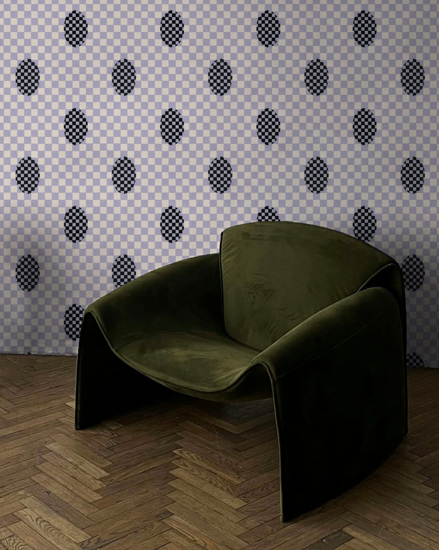 Deco Checkers - in Violet Veil - Wallpaper -  Micaela Sharp Collaboration