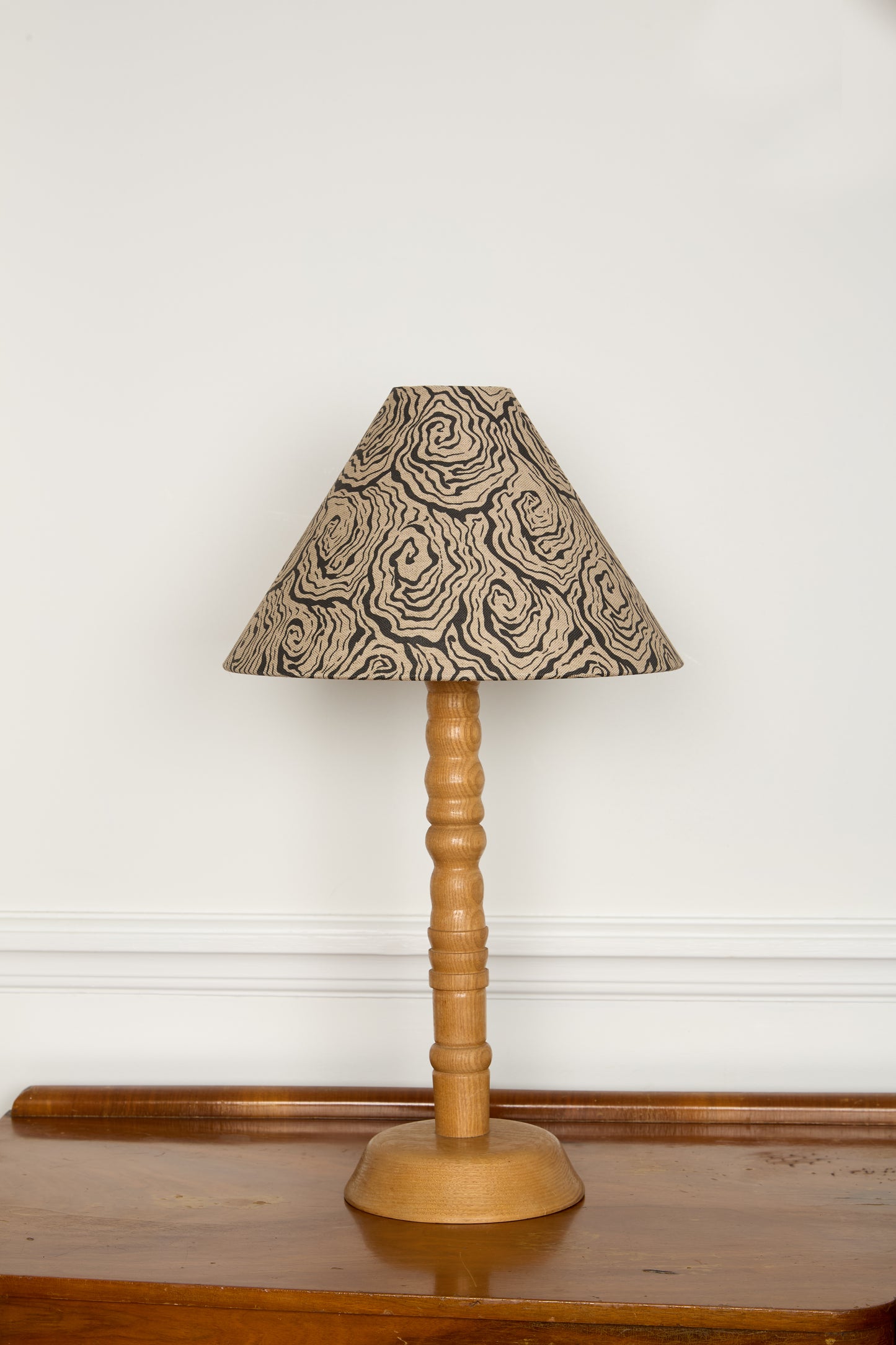 oysters print lampshade medium on wooden stand 