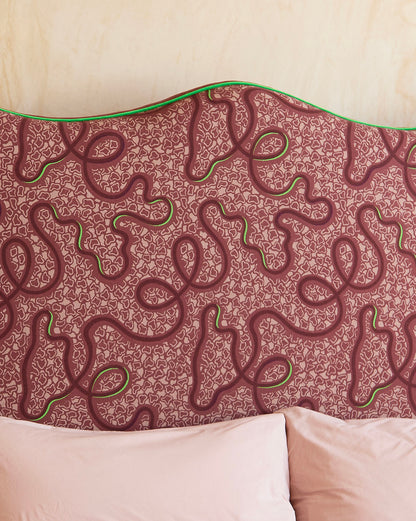 Wave Piped Headboard -  The Wiggle Fabric in Raspberry Ripple - Micaela Sharp Collaboration