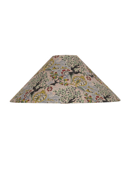 Decorative lampshade with floral and bird pattern on a white background