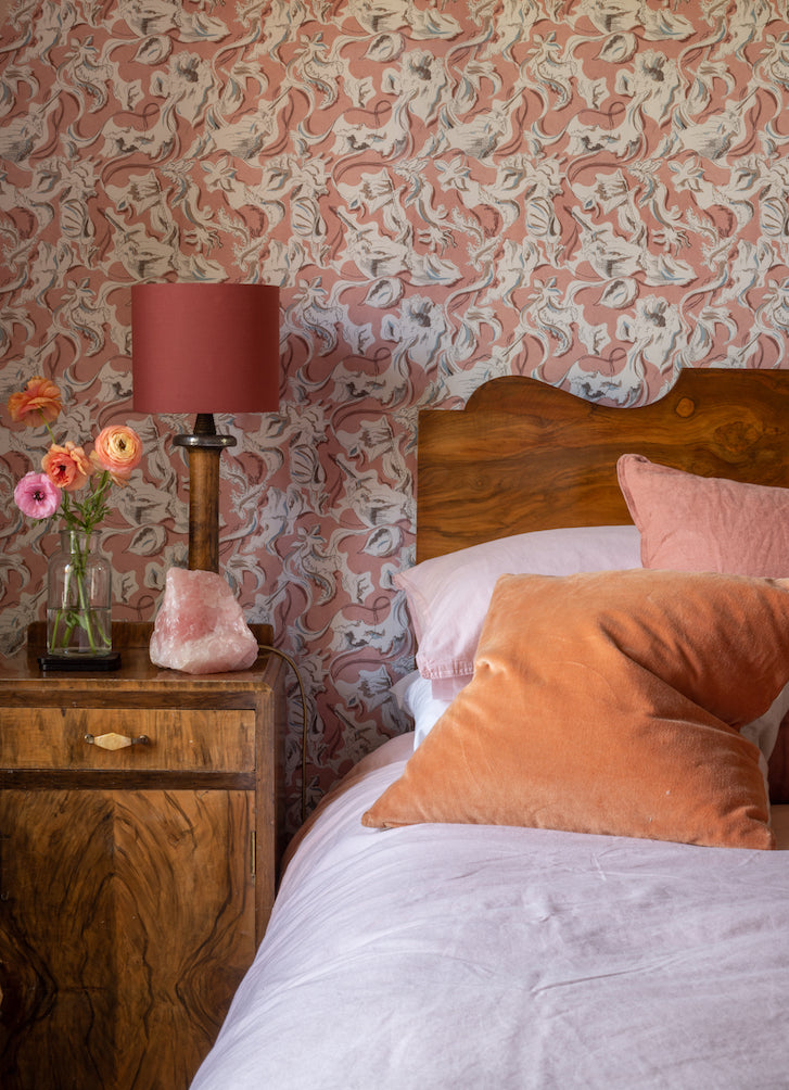 Dalis mermaid wallpaper in blush pink -  bedroom walls