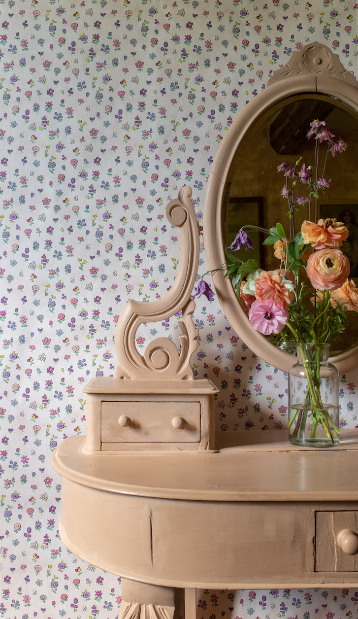 flower power wallpaper in rainbow colours - dressing room wallpaper