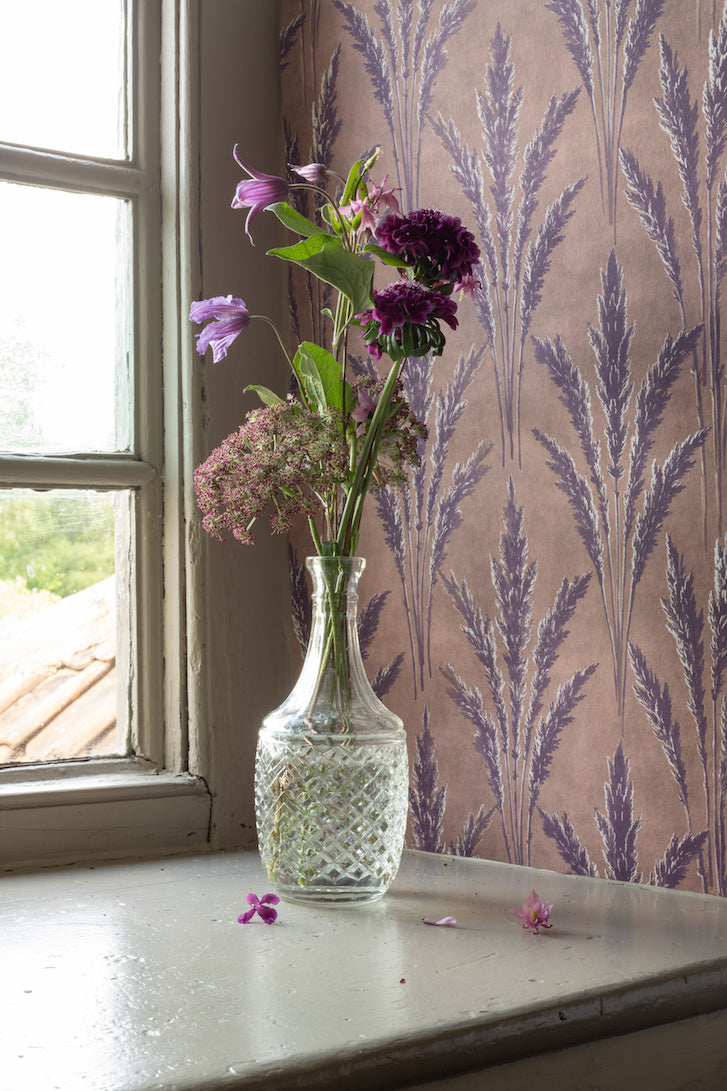 lavender vintage wallpaper in colourway purple haze - hallway