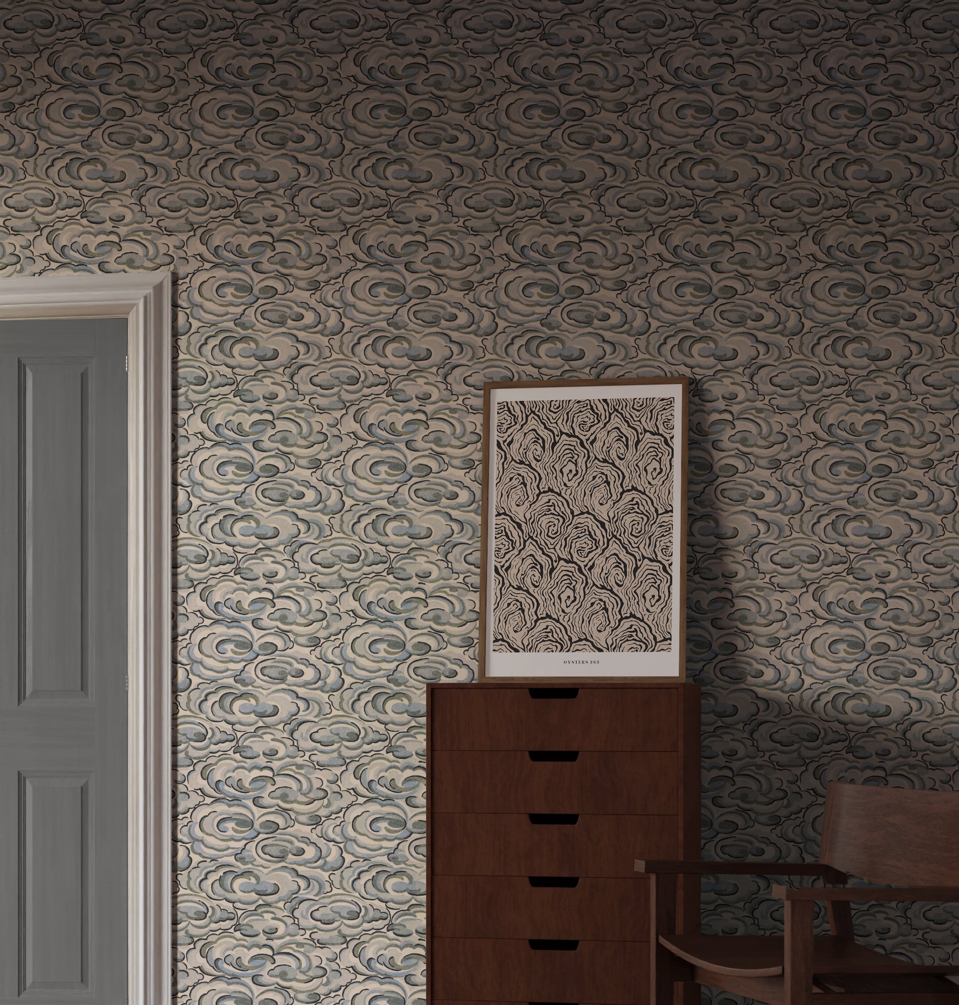 kumo clouds fabric wallpaper - bedroom