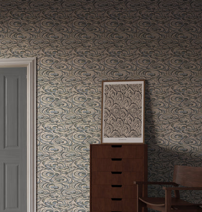 kumo clouds fabric wallpaper - bedroom