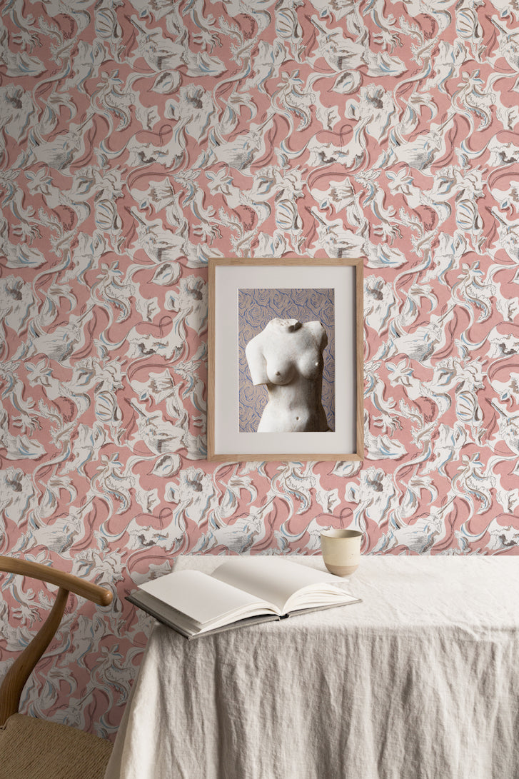 Dalis mermaid wallpaper in blush pink - kitchen walls