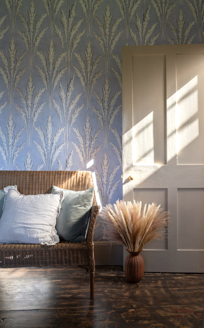 pampas vintage wallpaper in colourway powder blue