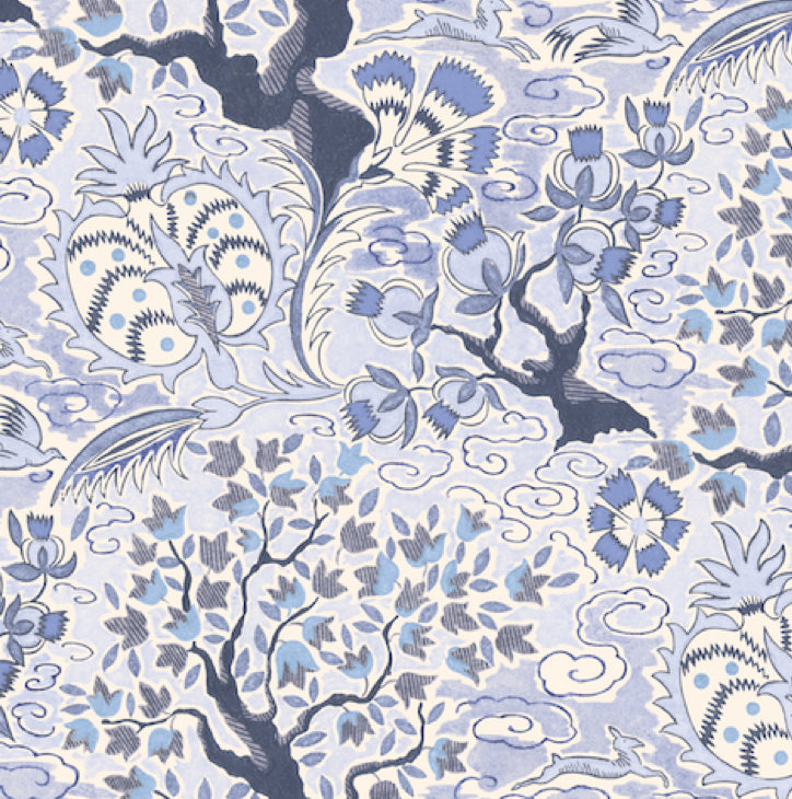 tree of life  vintage wallpaper in colourway blue hues