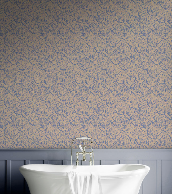 oyster vintage wallpaper in colourway pearl blue - bathroom wallpaper