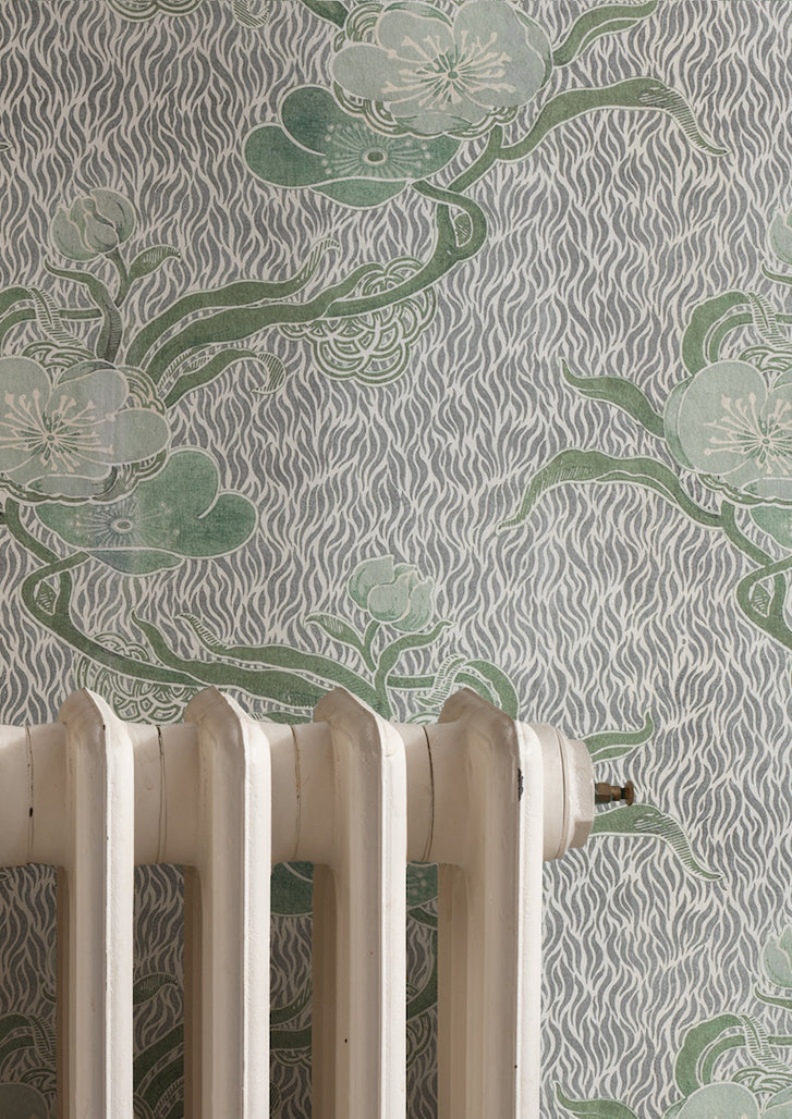 nouveau blossom wallpaper in colourway verte 