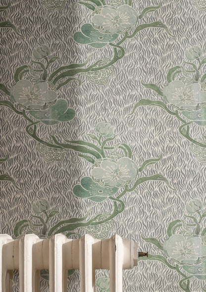 nouveau blossom wallpaper in colourway verte 