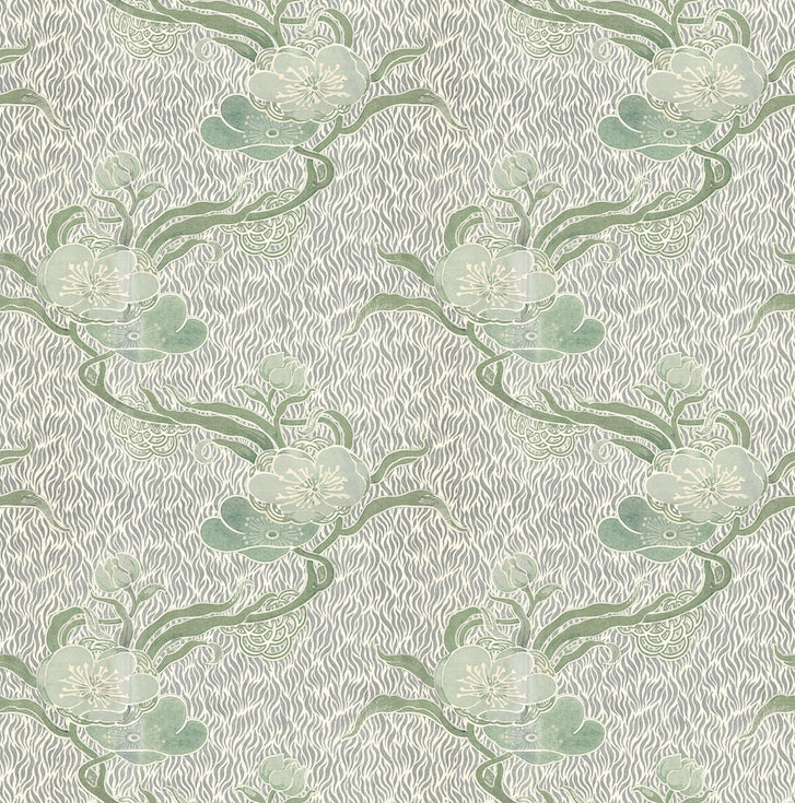 nouveau blossom wallpaper in colourway verte 